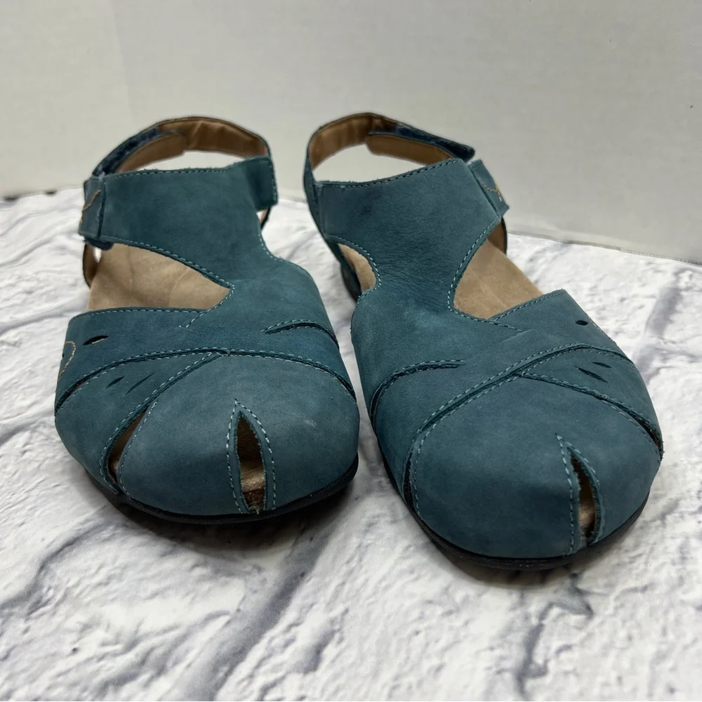 EARTH ORIGINS Birdine Sandal Moroccan Teal Blue 9.5W Comfort Leather Cutout Shoe